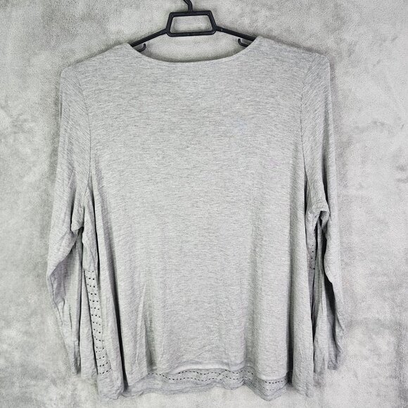 Womens Grey Lane Bryant Perforated Top Round Neck Long Sleeve Size 22/24 - Picture 5 of 8
